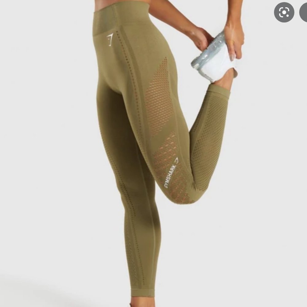GYMSHARK High Waist Knit Leggings in Khaki Size S